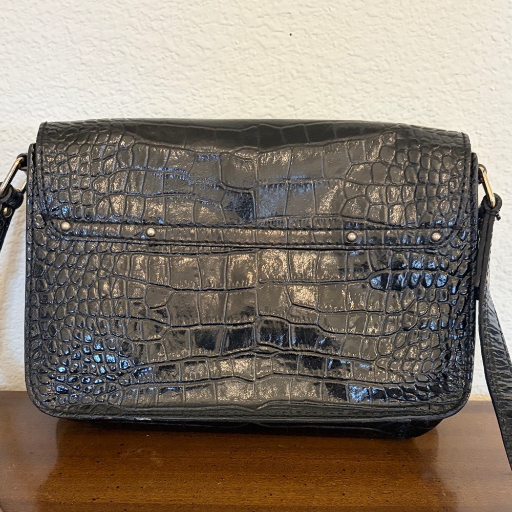 Kate Spade Black Croc Embossed Double Buckle Shoulder Crossbody Bag - Picture 4 of 16